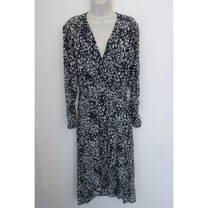 The Kooples Dress Size 2 Black White Animal Print Midi High Low Hem Faux Wrap